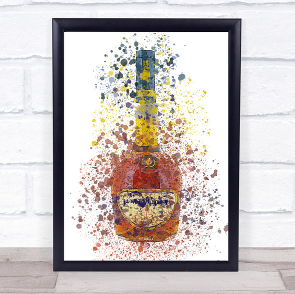 Watercolour Splatter Cognac Brandy Bottle Wall Art Print