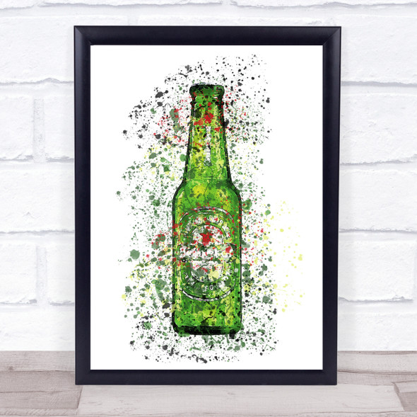 Watercolour Splatter Green & Red Dutch Lager Bottle Wall Art Print