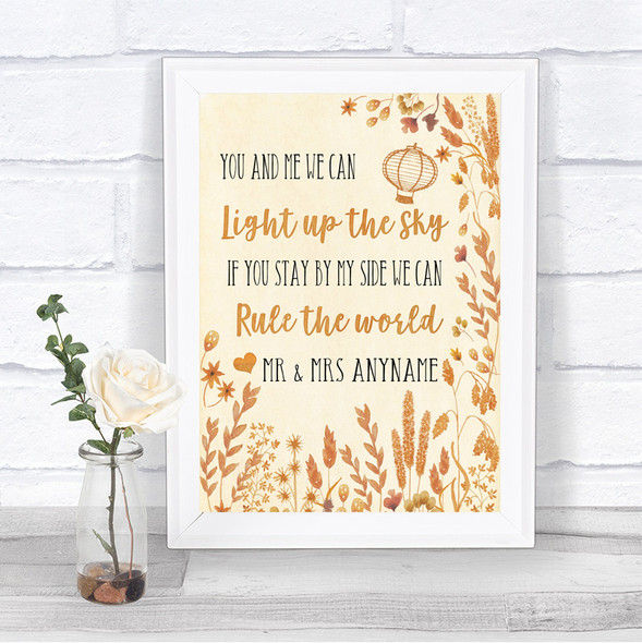 Autumn Leaves Light Up The Sky Rule The World Personalized Wedding Sign