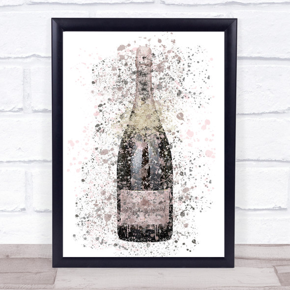 Watercolour Splatter Rose Pink Imperial Champagne Bottle Wall Art Print