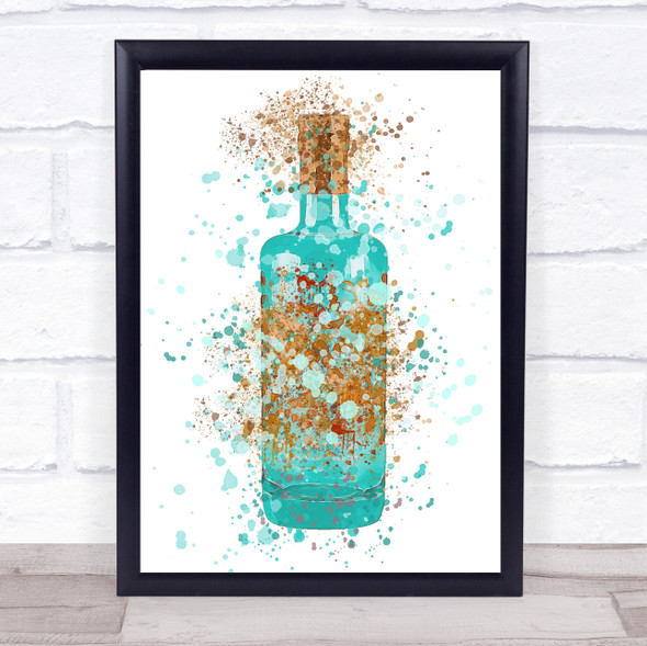 Watercolour Splatter Blue Pool Gin Bottle Wall Art Print