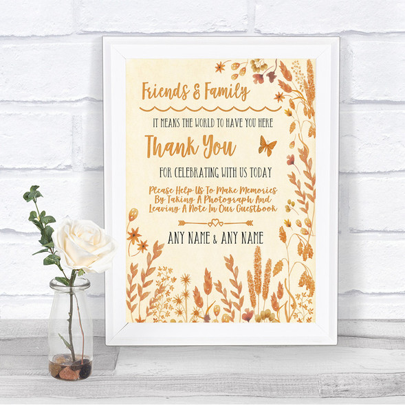 Autumn Leaves Photo Guestbook Friends & Family Personalized Wedding Sign