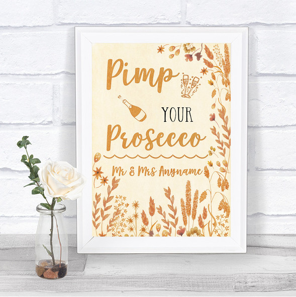 Autumn Leaves Pimp Your Prosecco Personalized Wedding Sign