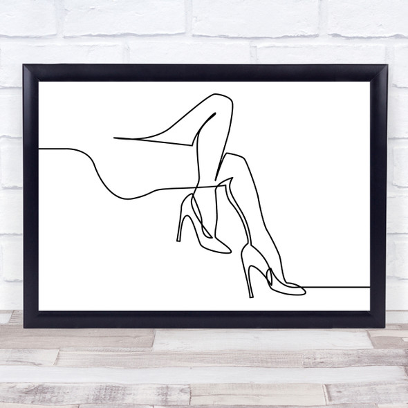 Black & White Line Art Nude Female Naked Legs Heels Decorative Wall Art Print