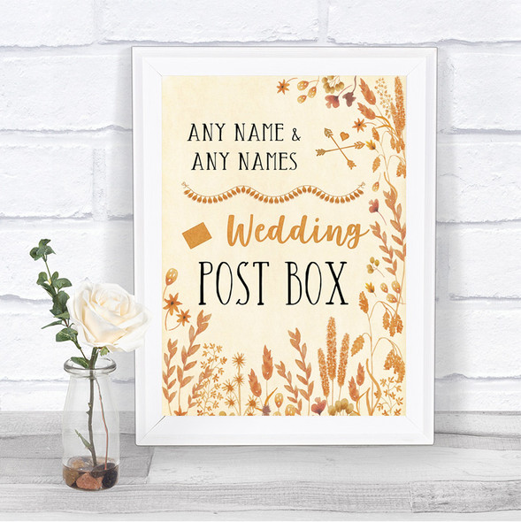 Autumn Leaves Card Post Box Personalized Wedding Sign