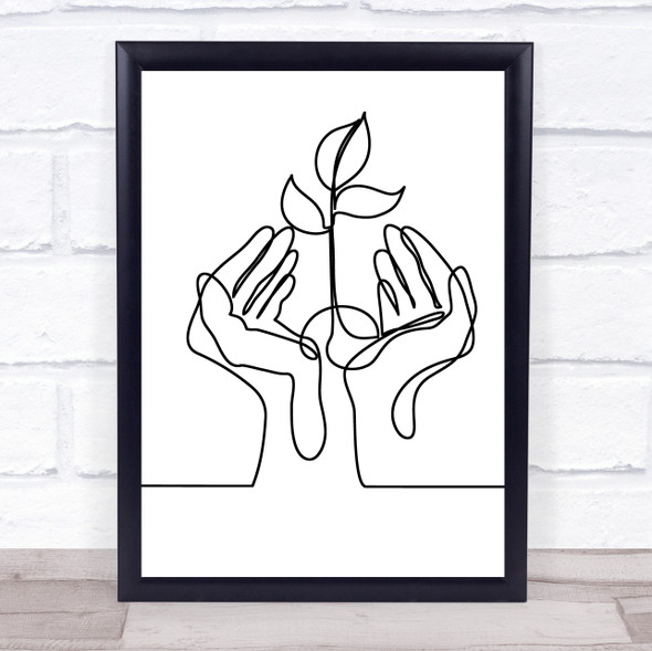 Black & White Line Art Hands And Plant Decorative Wall Art Print
