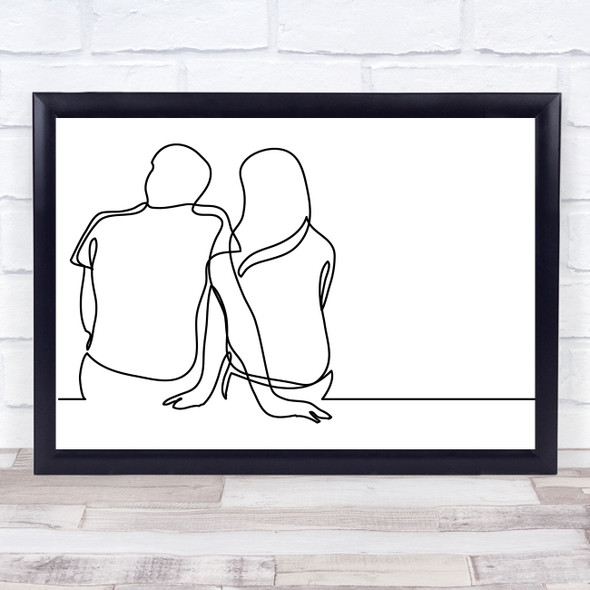 Black & White Line Art Couple Sitting Decorative Wall Art Print