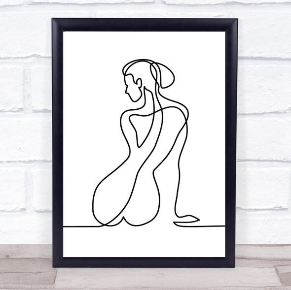 Black & White Line Art Lady Nude Back Decorative Wall Art Print