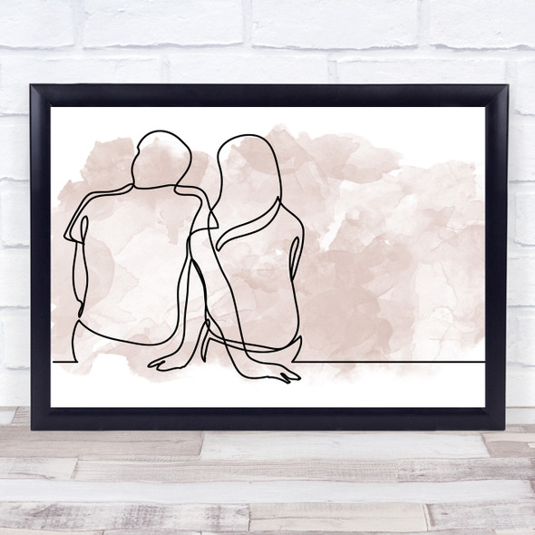 Watercolor Line Art Couple Sitting Decorative Wall Art Print