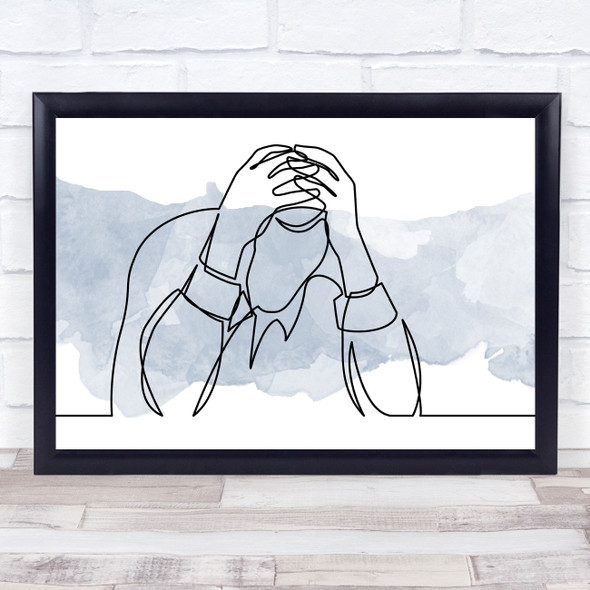 Watercolor Line Art Fed Up Sad Man Decorative Wall Art Print