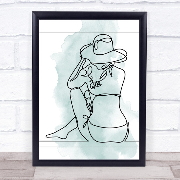 Watercolor Line Art Lady Hat Beach Decorative Wall Art Print