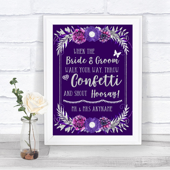 Purple & Silver Confetti Personalized Wedding Sign