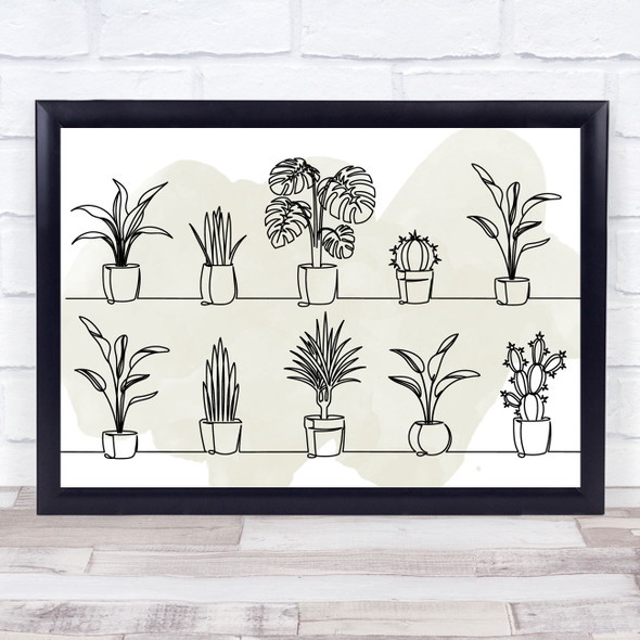 Watercolor Line Art House Plants Decorative Wall Art Print