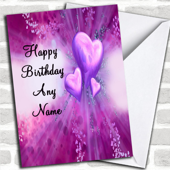 Purple Hearts Romantic Personalized Birthday Card