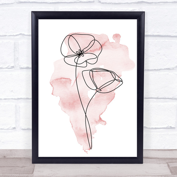 Watercolor Line Art Poppies Decorative Wall Art Print