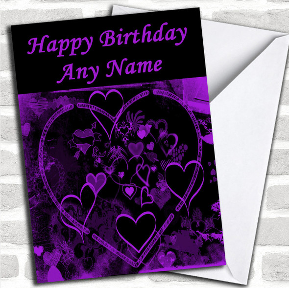 Purple And Black Love Heart Romantic Personalized Birthday Card