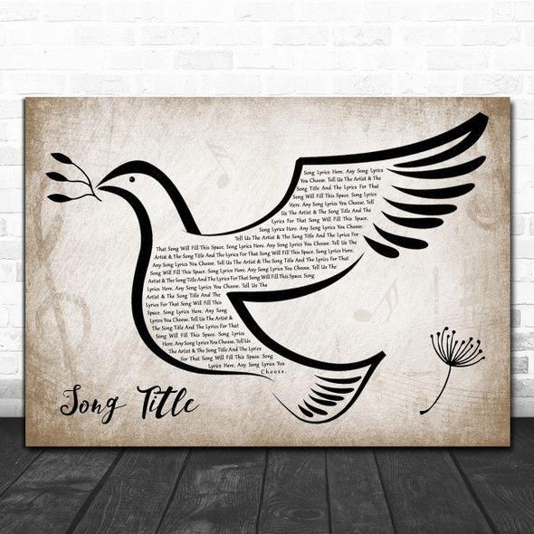 Any Song Custom Vintage Dove Bird Personalized Lyrics Print