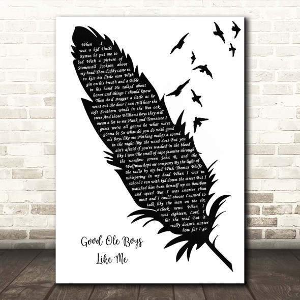 Don Williams Good Ole Boys Like Me Black & White Feather & Birds Song Lyric Print