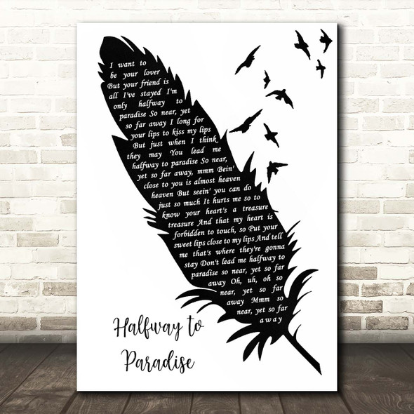 Billy Fury Halfway to Paradise Black & White Feather & Birds Song Lyric Print