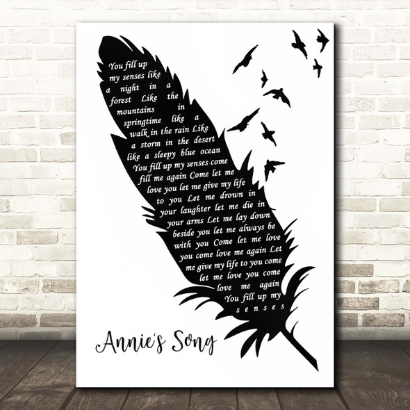 John Denver Annie's Song Black & White Feather & Birds Song Lyric Print