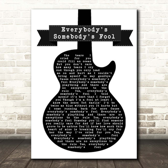 Connie Francis Everybody's Somebody's Fool Black & White Guitar Song Lyric Print