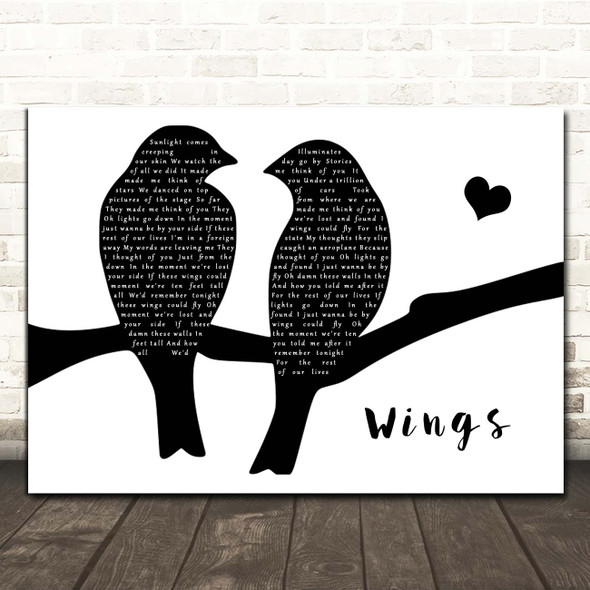 Birdy Wings Lovebirds Black & White Song Lyric Print