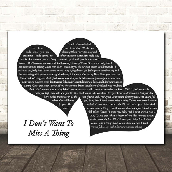 Aerosmith I Don't Want To Miss A Thing Landscape Black & White Two Hearts Song Lyric Print