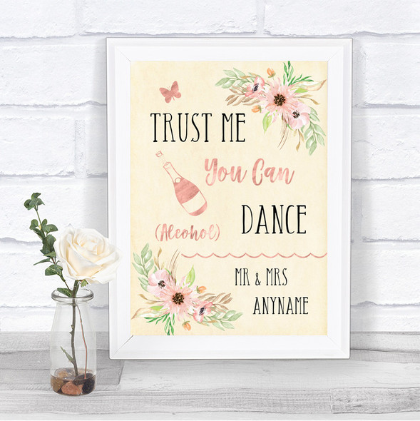 Blush Peach Floral Alcohol Says You Can Dance Personalized Wedding Sign