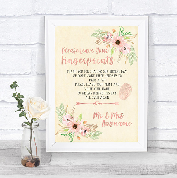 Blush Peach Floral Fingerprint Guestbook Personalized Wedding Sign