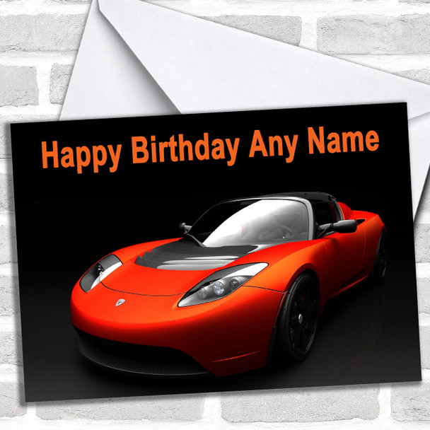 Teslar Roadster Personalized Birthday Card