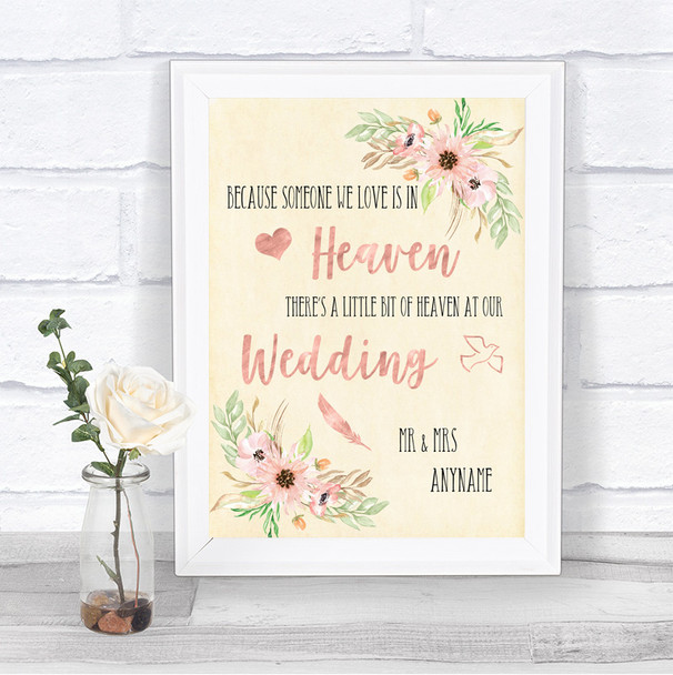 Blush Peach Floral Heaven Loved Ones Personalized Wedding Sign