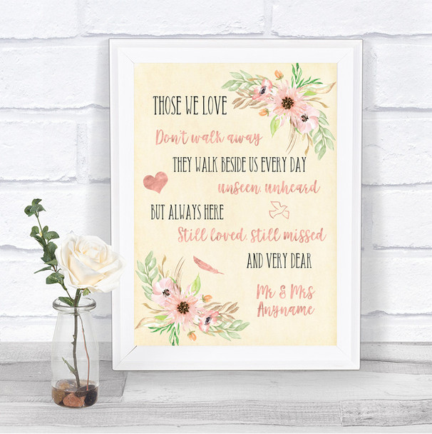 Blush Peach Floral In Loving Memory Personalized Wedding Sign