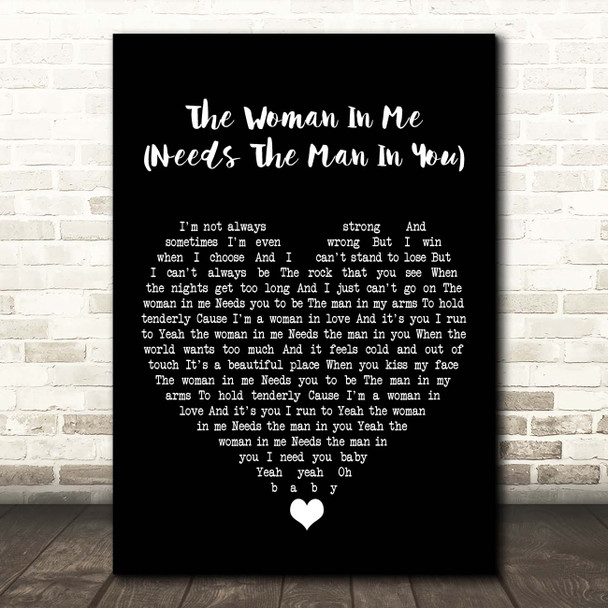 Shania Twain The Woman In Me (Needs The Man In You) Black Heart Song Lyric Print