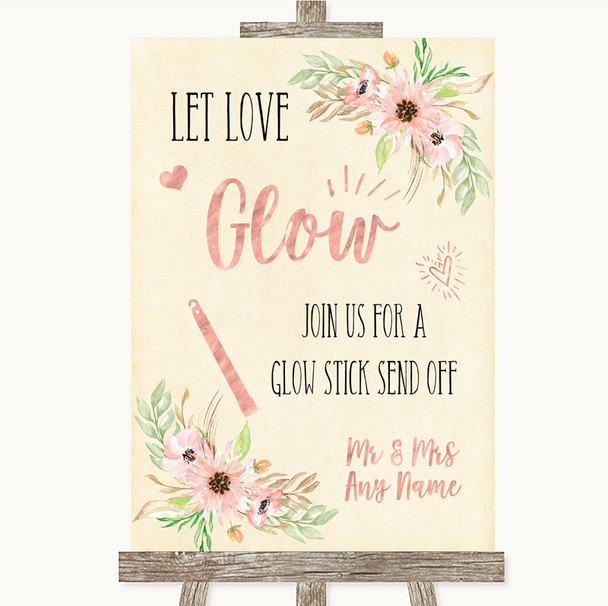 Blush Peach Floral Let Love Glow Glowstick Personalized Wedding Sign