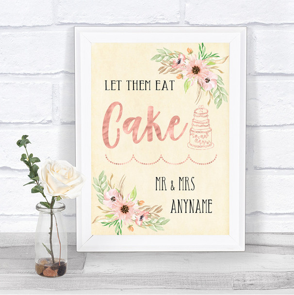 Blush Peach Floral Let Them Eat Cake Personalized Wedding Sign