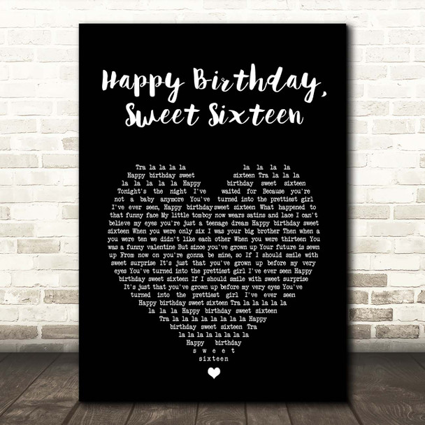 Neil Sedaka Happy Birthday, Sweet Sixteen Black Heart Song Lyric Print