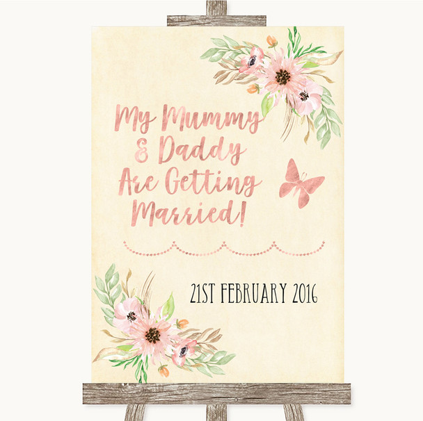 Blush Peach Floral Mummy Daddy Getting Married Personalized Wedding Sign