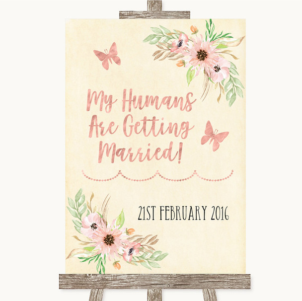 Blush Peach Floral My Humans Are Getting Married Personalized Wedding Sign