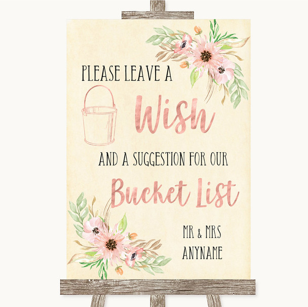 Blush Peach Floral Bucket List Personalized Wedding Sign