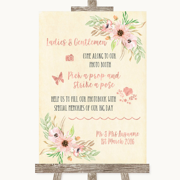 Blush Peach Floral Pick A Prop Photobooth Personalized Wedding Sign