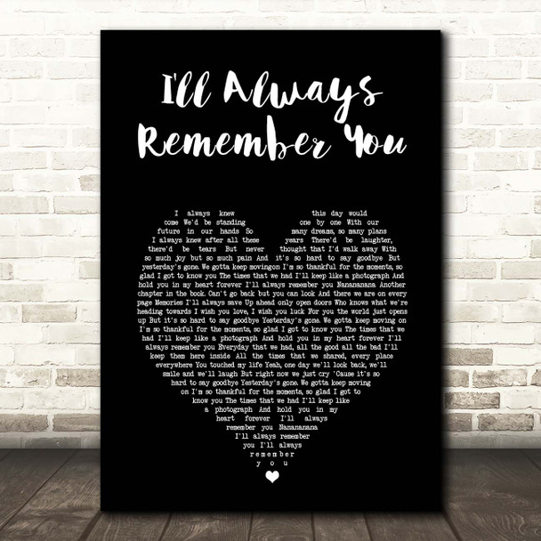 Hannah Montana I'll Always Remember You Black Heart Song Lyric Print