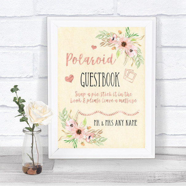 Blush Peach Floral Polaroid Guestbook Personalized Wedding Sign