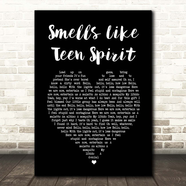 Nirvana Smells Like Teen Spirit Black Heart Song Lyric Print