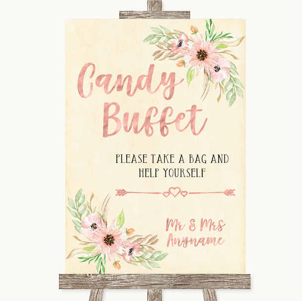Blush Peach Floral Candy Buffet Personalized Wedding Sign