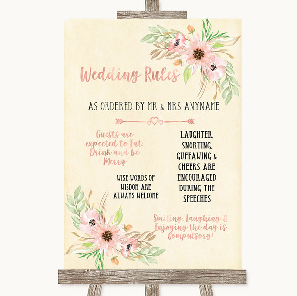 Blush Peach Floral Rules Of The Wedding Personalized Wedding Sign