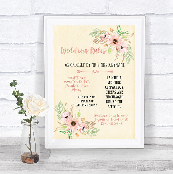 Blush Peach Floral Rules Of The Wedding Personalized Wedding Sign