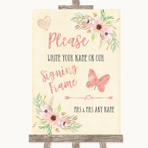 Blush Peach Floral Signing Frame Guestbook Personalized Wedding Sign