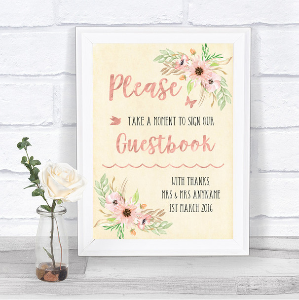 Blush Peach Floral Take A Moment To Sign Our Guest Book Wedding Sign