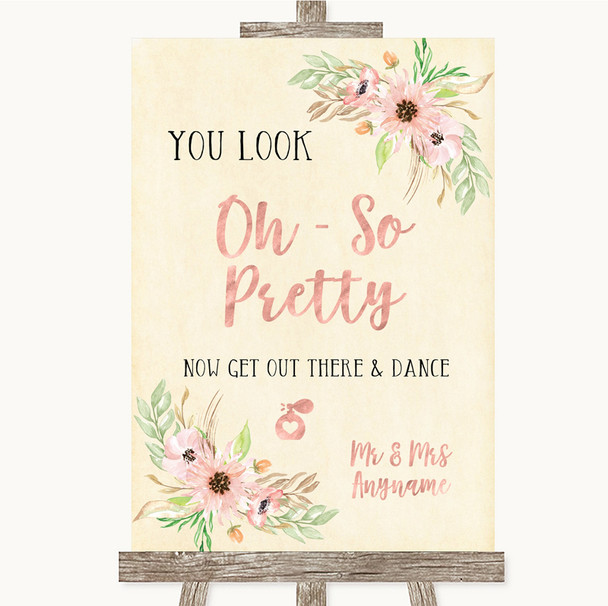 Blush Peach Floral Toilet Get Out & Dance Personalized Wedding Sign