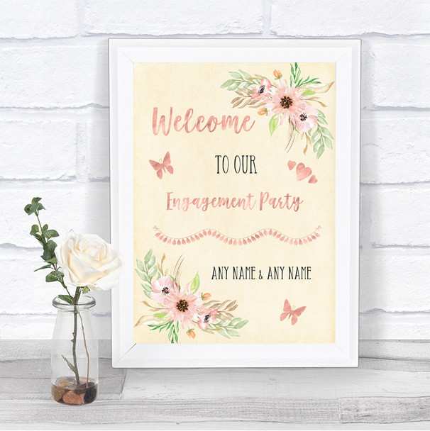 Blush Peach Floral Welcome To Our Engagement Party Personalized Wedding Sign